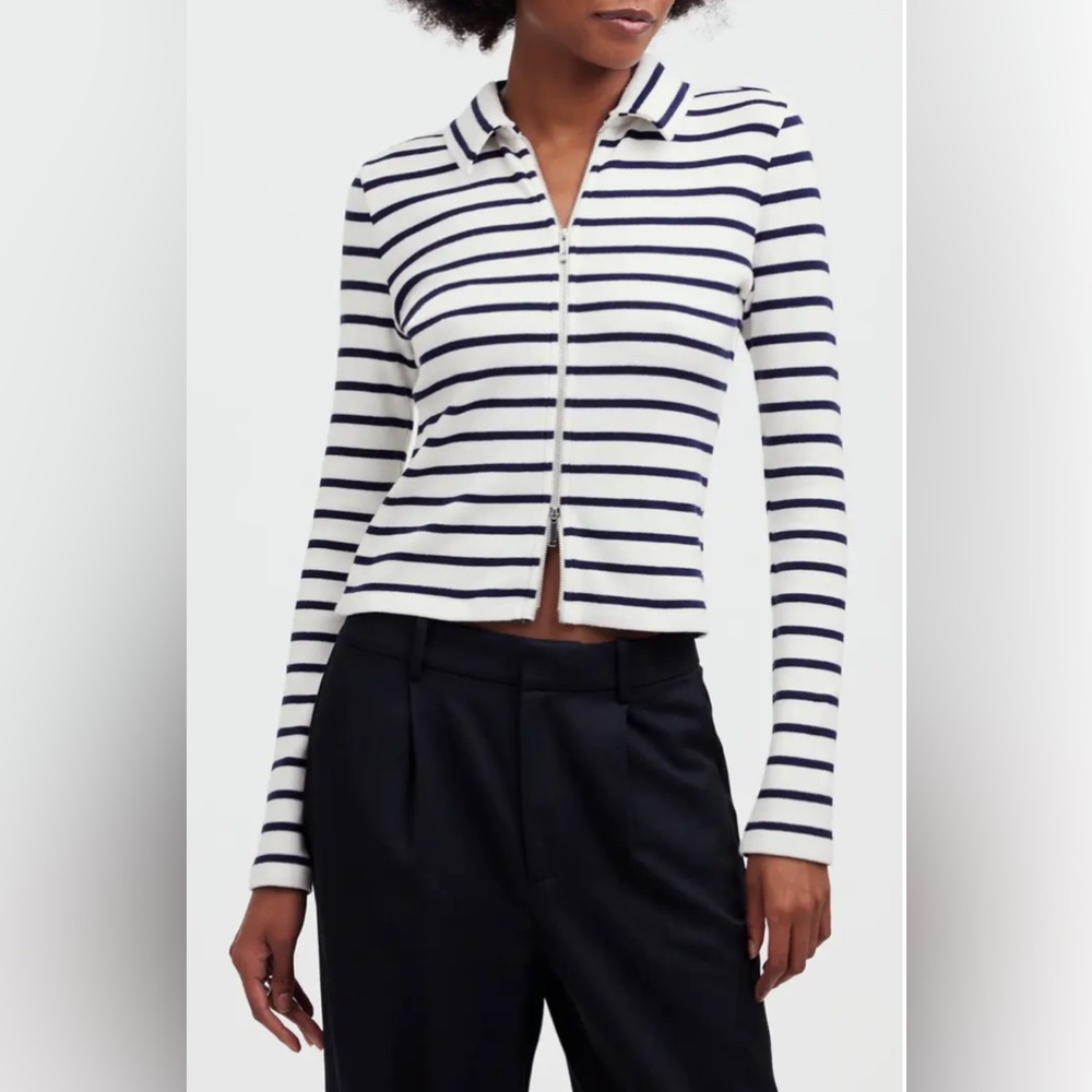 Madewell Stripe Rib Zip Front Top